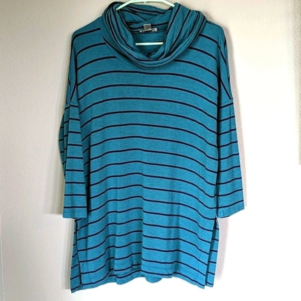 Loft teal sweater striped tunic size xs cowl neck